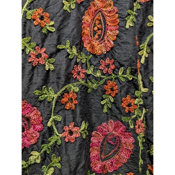 Laura Ashley Embroidered Silk Shantung Jacket Sz S Black Green Red Orange Floral - Picture 3 of 8